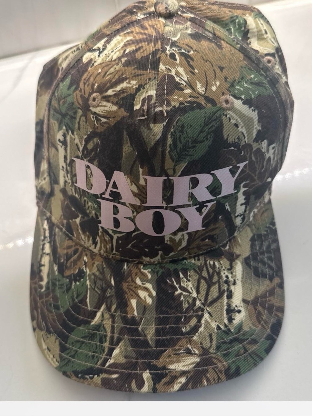 Dairy Boy Camo Hat with Pink Letters